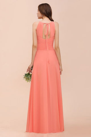 halter Beach Bridesmaid Dress Girls Coral Floor Length Wedding Party Dress