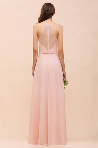 Halter Bridesmaid Dress Pink Floor Length Formal Event Dress