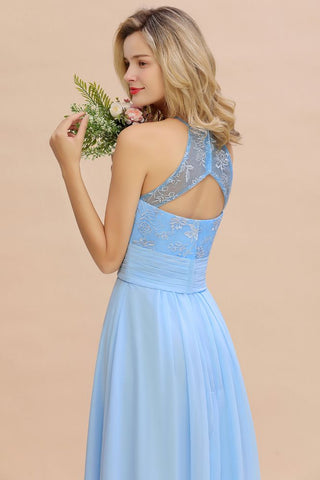 Halter Floral lace aline Chiffon Bridesmaid Dress Sleeveless Ruffle Wedding Guest Dress