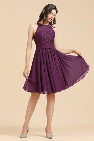 Halter Lace Bridesmaid Dress Chiffon Sleeveless Short Dress
