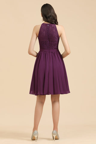 Halter Lace Bridesmaid Dress Chiffon Sleeveless Short Dress