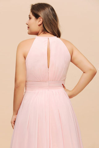 Halter Pink Bridesmaid Dress Plus Size Chiffon Wedding party Dress for Girls