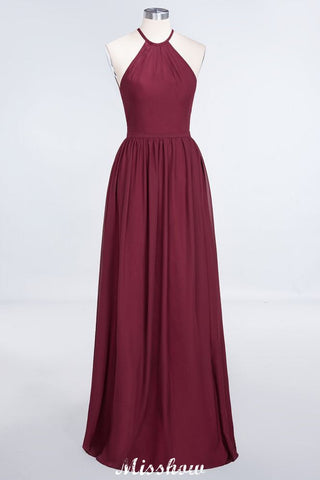 Halter Sleeveless Floor-Length Bridesmaid Dress with Ruffles