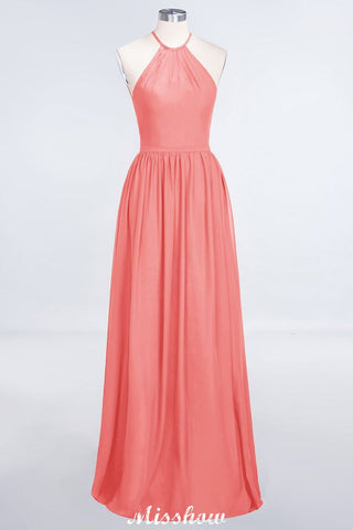 Halter Sleeveless Floor-Length Bridesmaid Dress with Ruffles