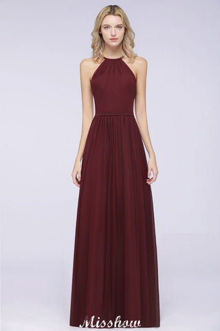 Halter Sleeveless Floor-Length Bridesmaid Dress with Ruffles