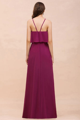 Halter Sleeveless Purple Bridesmaid Dress with Side Pockets