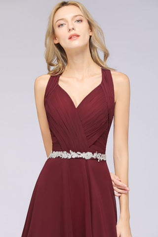 Halter V-Neck Sleeveless Ruffle Bridesmaid Dress with Appliques Sashes Evening Swing Dress