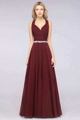 Halter V-Neck Sleeveless Ruffle Bridesmaid Dress with Appliques Sashes Evening Swing Dress
