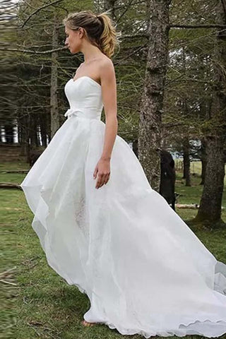 High Low Sweetheart Sleeveless Organza Applique Wedding Dress WD150
