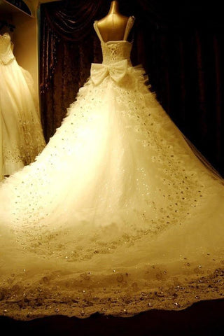 High Quality Floor-length V-neck Beading Chapel Train Wedding Dresses WD068