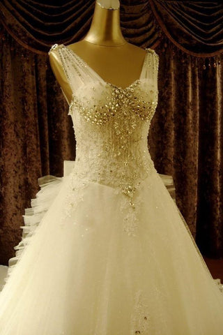 High Quality Floor-length V-neck Beading Chapel Train Wedding Dresses WD068