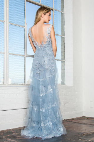 Homecoming Long Sleeveless Lace Prom Dress