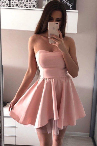 Vestidos de fiesta de bienvenida de satén rosa con escote corazón y corte en A PD244