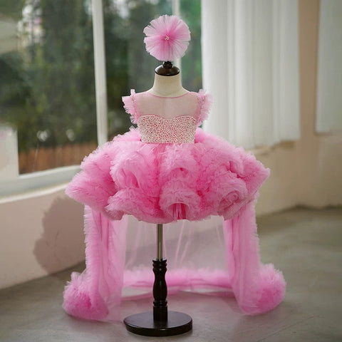 Ball-Gown/Princess Tulle Asymmetrical 1st Birthday Party Baby Girl Dress