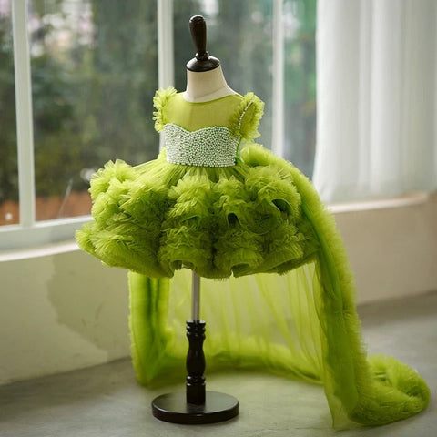 Ball-Gown/Princess Tulle Asymmetrical 1st Birthday Party Baby Girl Dress