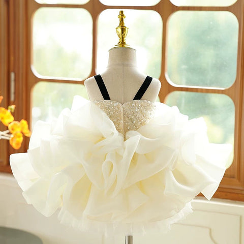 3D Flower Organza Knee-length 1st Birthday Party Baby Girl Dress