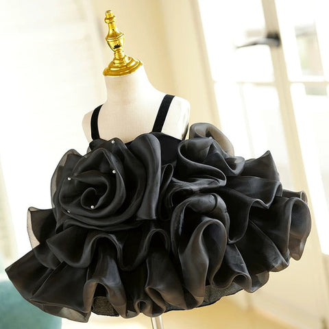 3D Flower Organza Knee-length 1st Birthday Party Baby Girl Dress