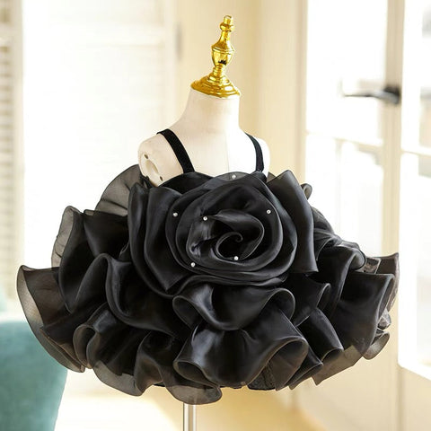 3D Flower Organza Knee-length 1st Birthday Party Baby Girl Dress