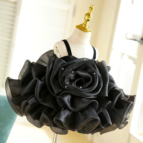 3D Flower Organza Knee-length 1st Birthday Party Baby Girl Dress