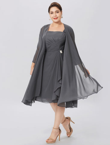 Vestidos de corte princesa/línea A con tirantes finos hasta la rodilla para la madre de la novia 