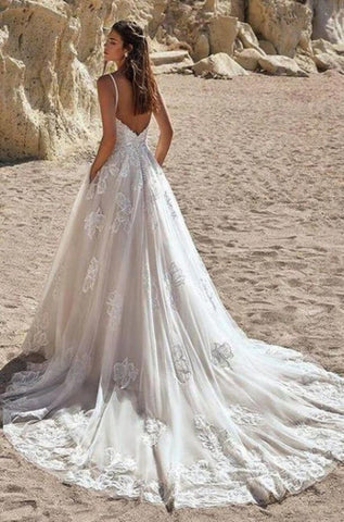 Ivory Spaghetti Straps Floor Length A-Line Wedding Dress