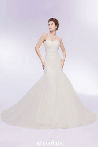 Ivory Tulle Sweetheart Mermaid Strapless Wedding Dresses with Lace-up