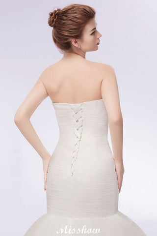 Ivory Tulle Sweetheart Mermaid Strapless Wedding Dresses with Lace-up