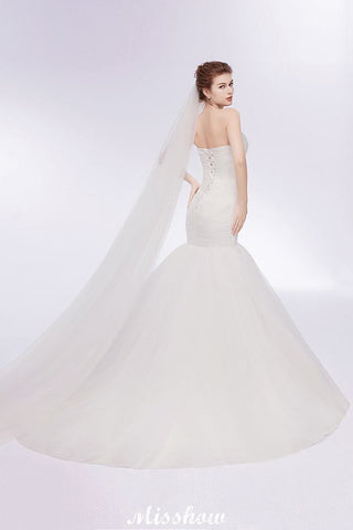 Ivory Tulle Sweetheart Mermaid Strapless Wedding Dresses with Lace-up