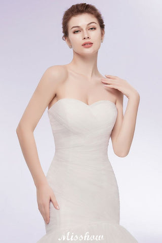 Ivory Tulle Sweetheart Mermaid Strapless Wedding Dresses with Lace-up