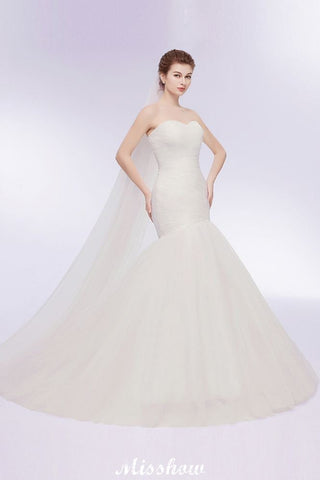 Ivory Tulle Sweetheart Mermaid Strapless Wedding Dresses with Lace-up