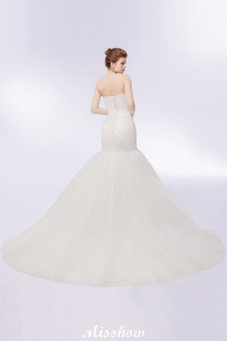Ivory Tulle Sweetheart Mermaid Strapless Wedding Dresses with Lace-up