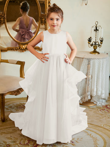 Ball-Gown/Princess Satin Tulle Floor-length Flower Girl Dress