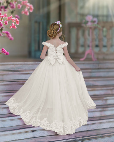 Ball-Gown/Princess Lace Sweep Train Pink Birthday Dress