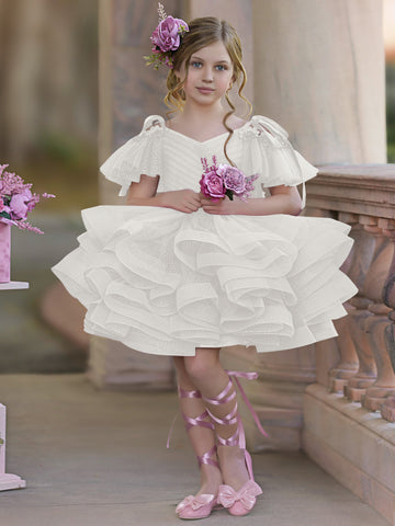Ball-Gown/Princess Tulle Knee-length Birthday Flower Girl Dress