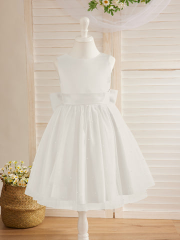 Ball-Gown/Princess Satin Tulle Knee-length Flower Girl Dress