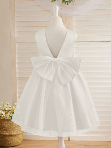Ball-Gown/Princess Satin Tulle Knee-length Flower Girl Dress