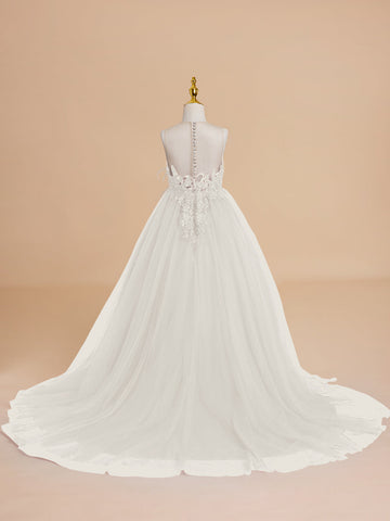Ball-Gown/Princess Tulle Sweep Train Flower Girl Dress