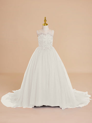Ball-Gown/Princess Tulle Sweep Train Flower Girl Dress
