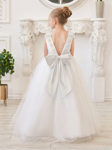 Ball-Gown/Princess 3d Flower Tulle Floor-length Ivory Flower Girl Dress