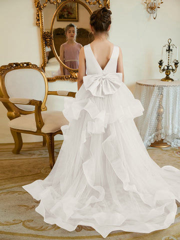 Ball-Gown/Princess Satin Tulle Floor-length Flower Girl Dress