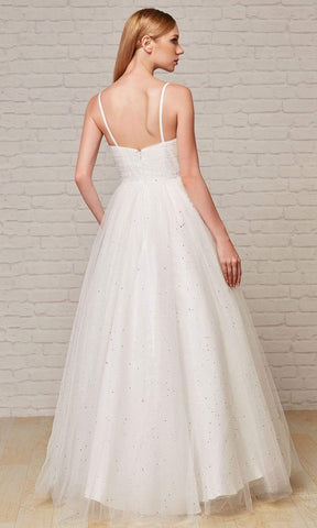 Pleat-Ornate Glitter A-Line Gown