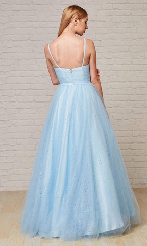 Pleat-Ornate Glitter A-Line Gown