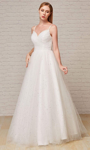 Pleat-Ornate Glitter A-Line Gown