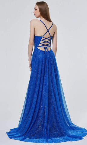Glitter-Embellished Slit A-line Gown