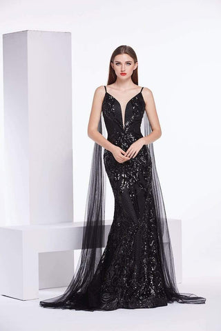 Sequin Embellished Mermaid Evening Gown