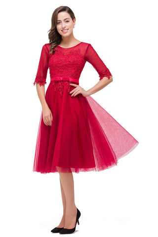 Knee-length Crew A-line Half Sleeve Sashes Bridesmaid Dresses