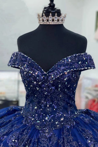 Ball Gown Off the Shoulder Sequins Applique Quinceanera Dress