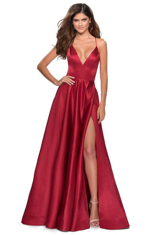 Deep V-neck Satin Junior Prom Gown