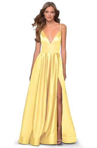 Deep V-neck Satin Junior Prom Gown