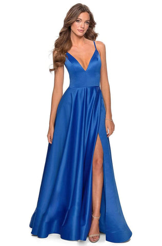 Deep V-neck Satin Junior Prom Gown